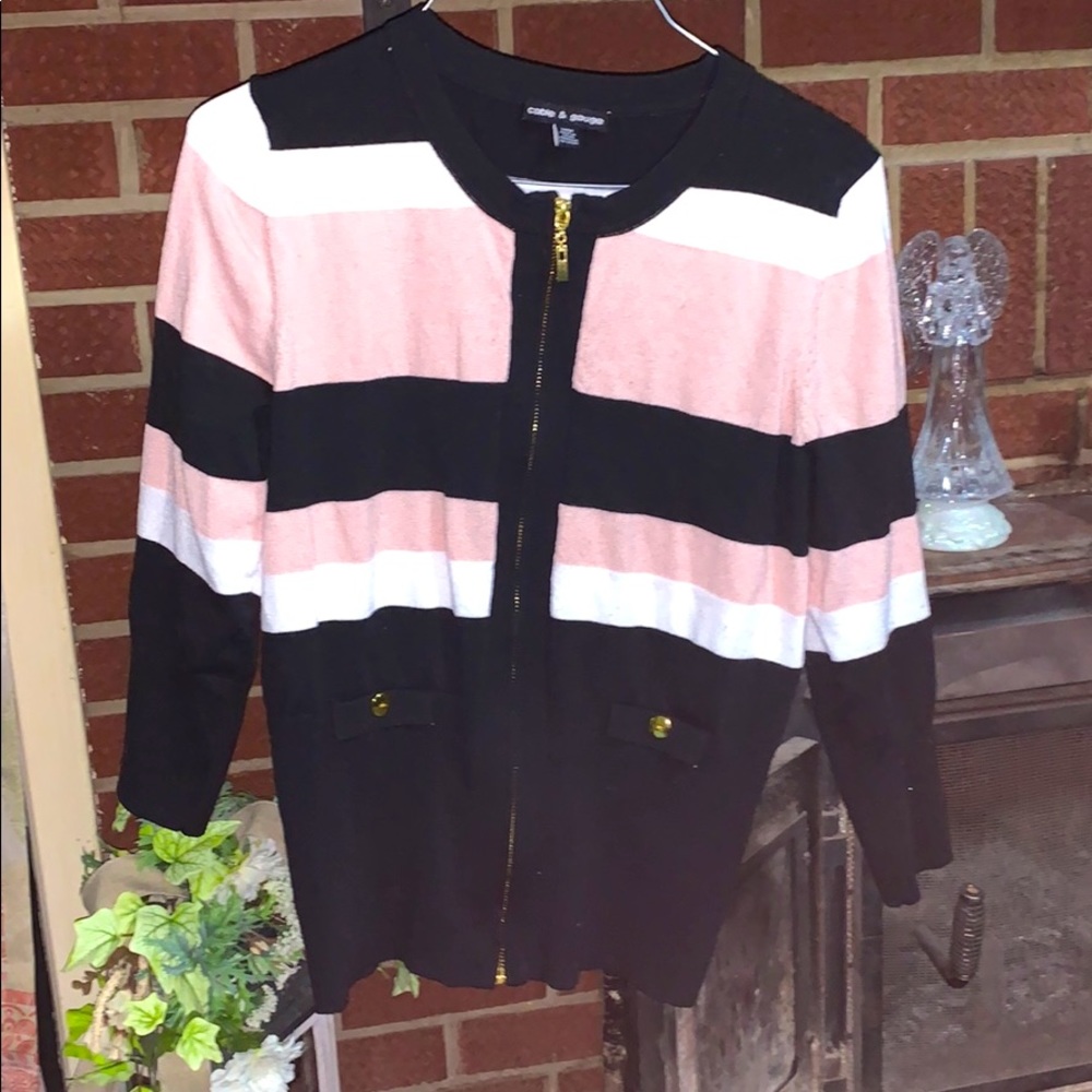 Pink and black zip up sweater (never worn)
